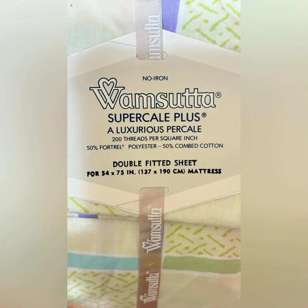 Wamsutta Supercale Plus Fitted Sheet Tailor Check Double Cotton Blend Vintage
